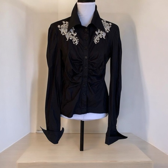 Max Studio Black Embroidered Shirt size M - Picture 2 of 12